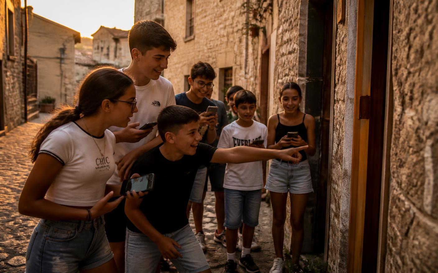 Ragazzi e bambini giocano con l'esplorazione guidata BorgoBo